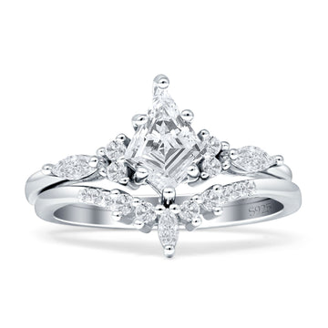 Two Piece Kite Bridal Ring Cubic Zirconia 925 Sterling Silver Wholesale